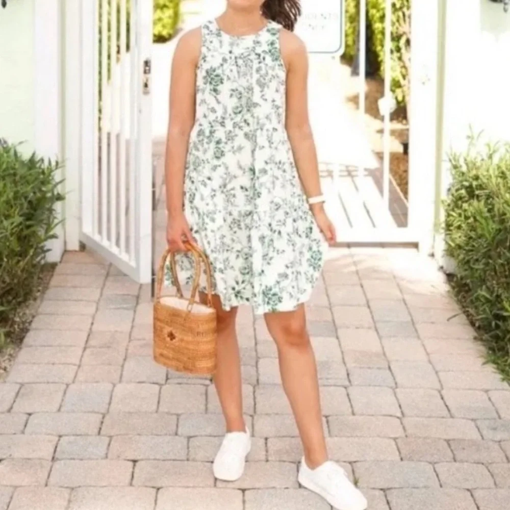 Gal Meets Glam Lisa Green White Toile Floral Tiered Mini Dress 4 - Picture 5 of 16